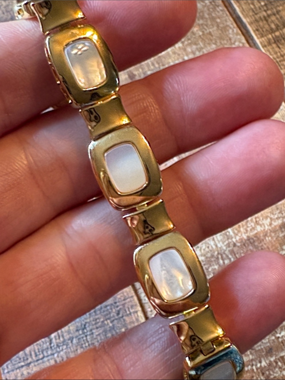 Gold-Tone Mother of Pearl Link Bracelet - Women Jewelry